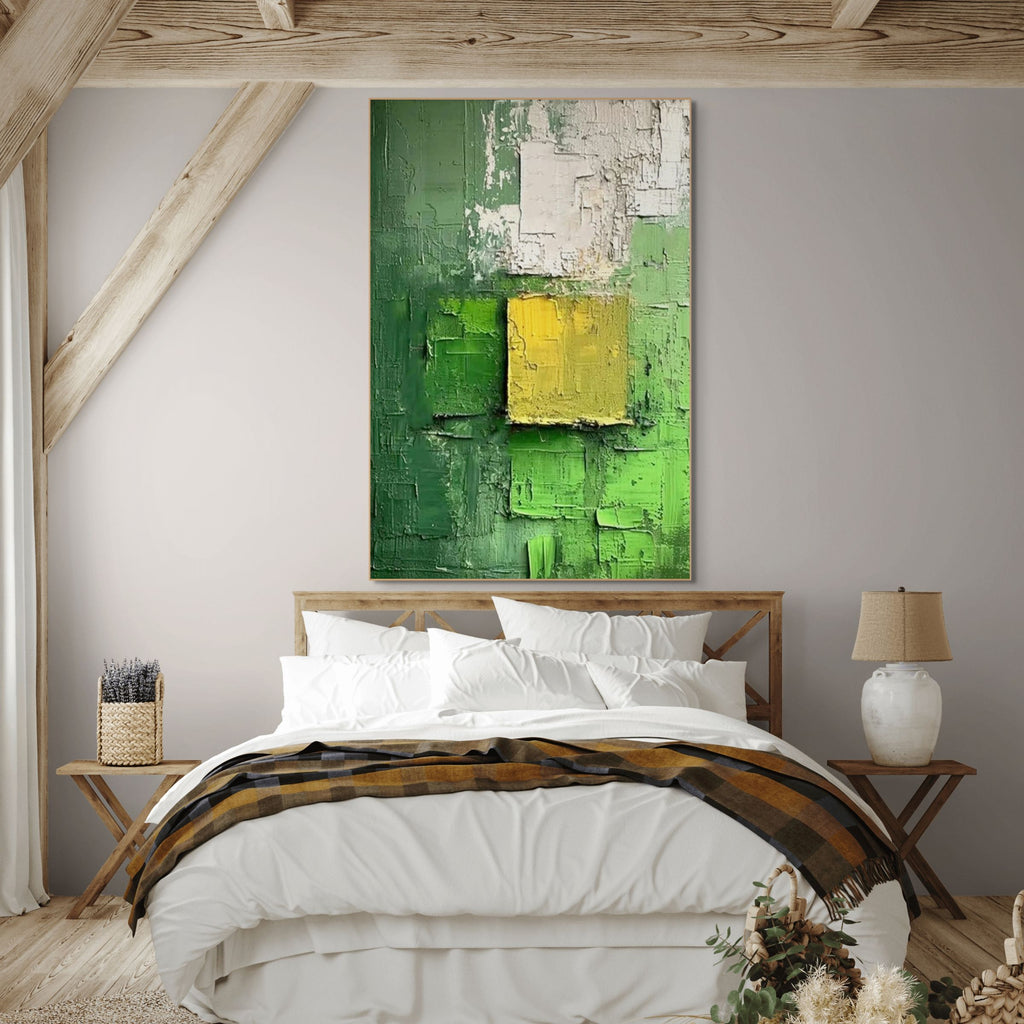 GREEN AND YELLOW: Impasto Color Fusion Abstract Canvas
