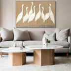 THE GATHERING: Textured Wabi Sabi Egret Flock Oil Painting on Canvas