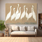 THE GATHERING: Textured Wabi Sabi Egret Flock Oil Painting on Canvas