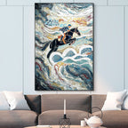 THE GRAND LEAP: Textured Equestrian Art Dynamic Horse Rider Jump Power