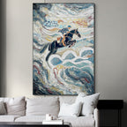 THE GRAND LEAP: Textured Equestrian Art Dynamic Horse Rider Jump Power