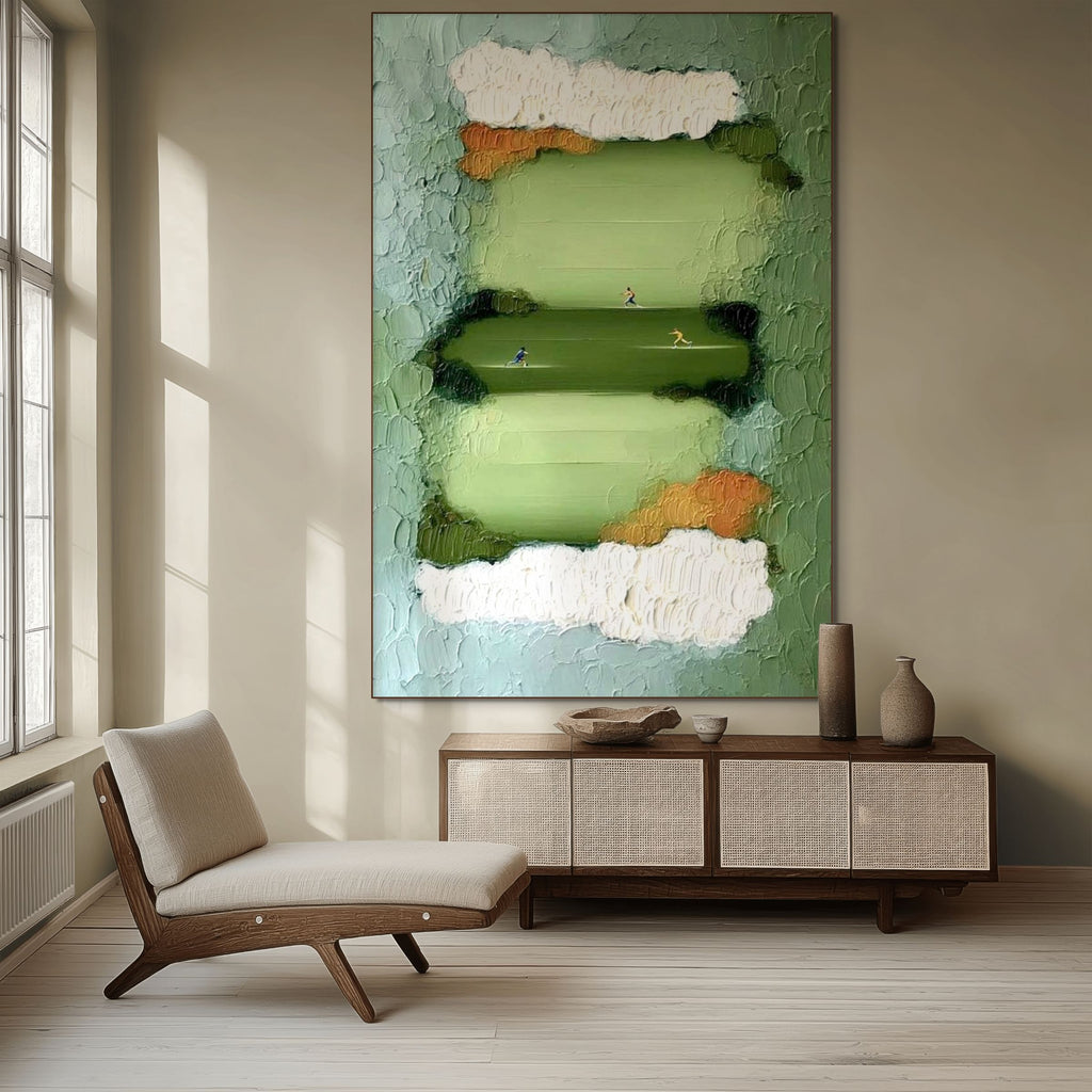 THE LONG RUN: Textured Abstract Landscape Green Endurance Runner Art
