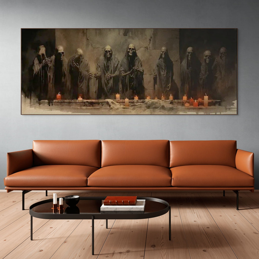 THE LAST SUPPER: Gothic Skeleton Wall Art Dark Macabre Canvas