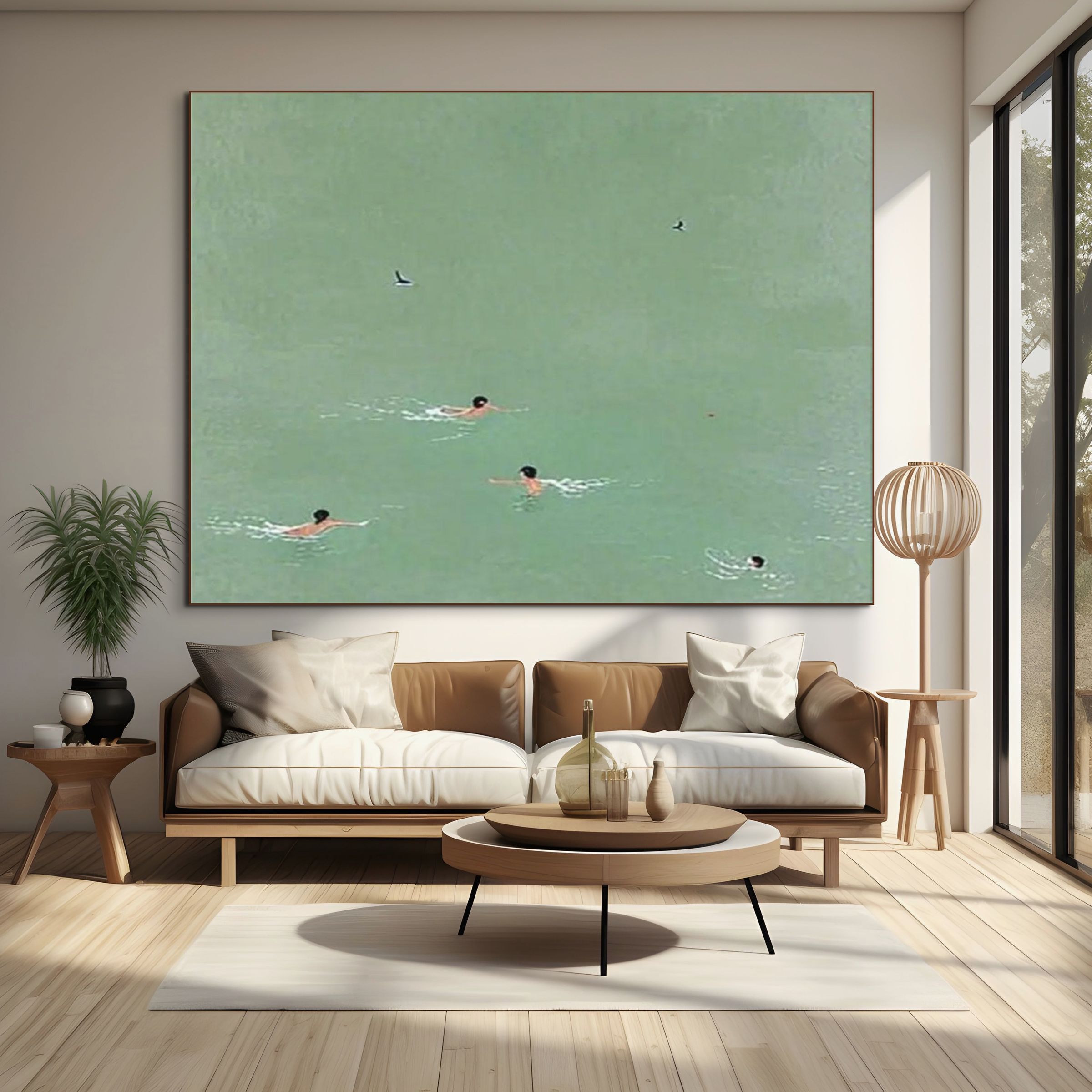 TIDAL GLIDE: Minimalist Textured Swimmer Art