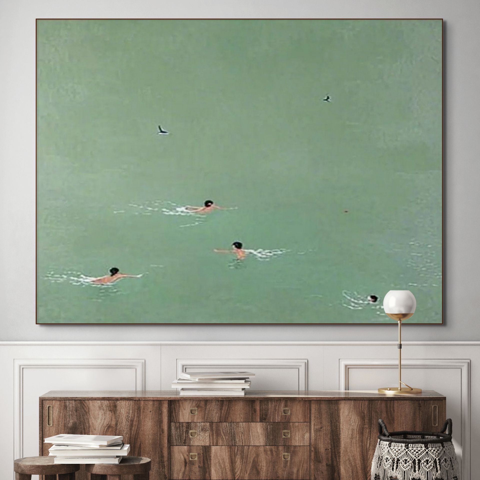 TIDAL GLIDE: Minimalist Textured Swimmer Art