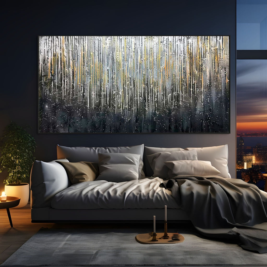 URBAN CASCADE: Impasto City Lights Rain Streaked Canvas