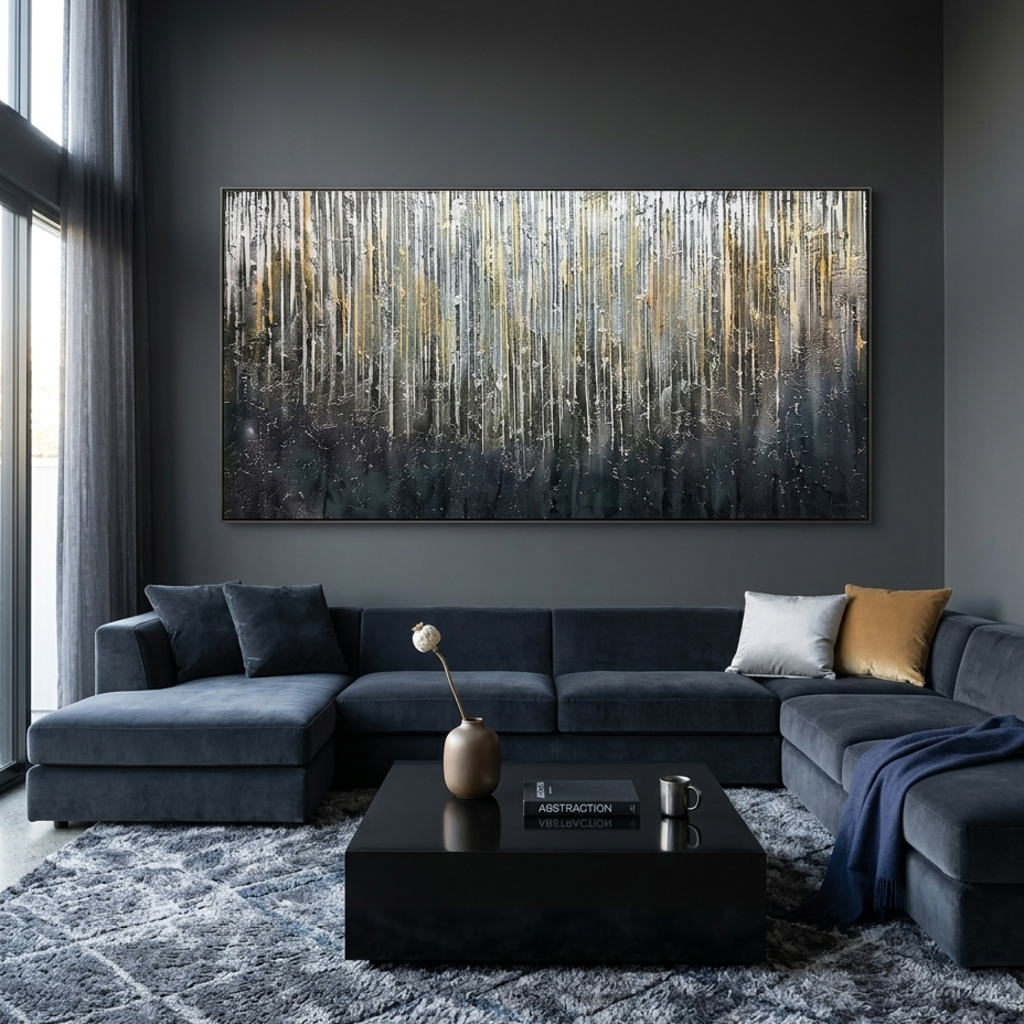 URBAN CASCADE: Impasto City Lights Rain Streaked Canvas
