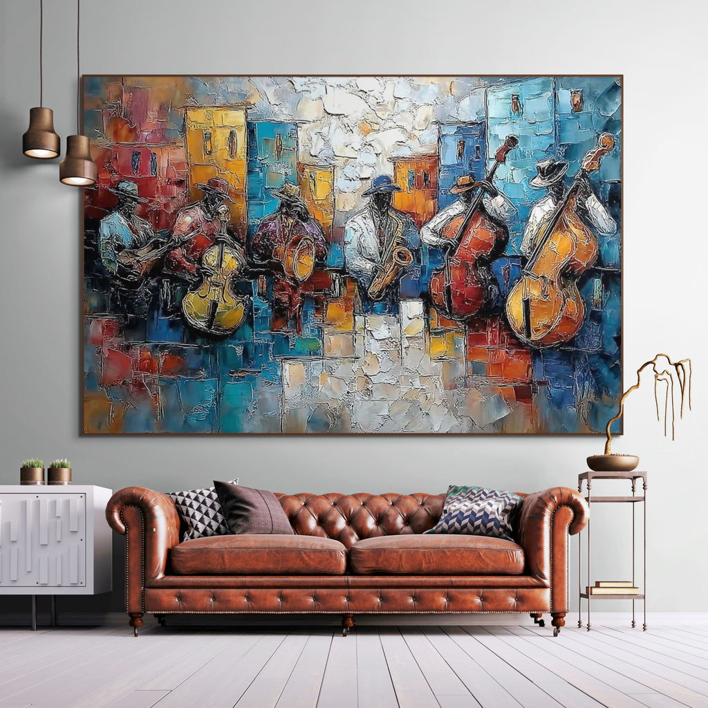 URBAN MELODY: Textured Jazz Band Wall Art