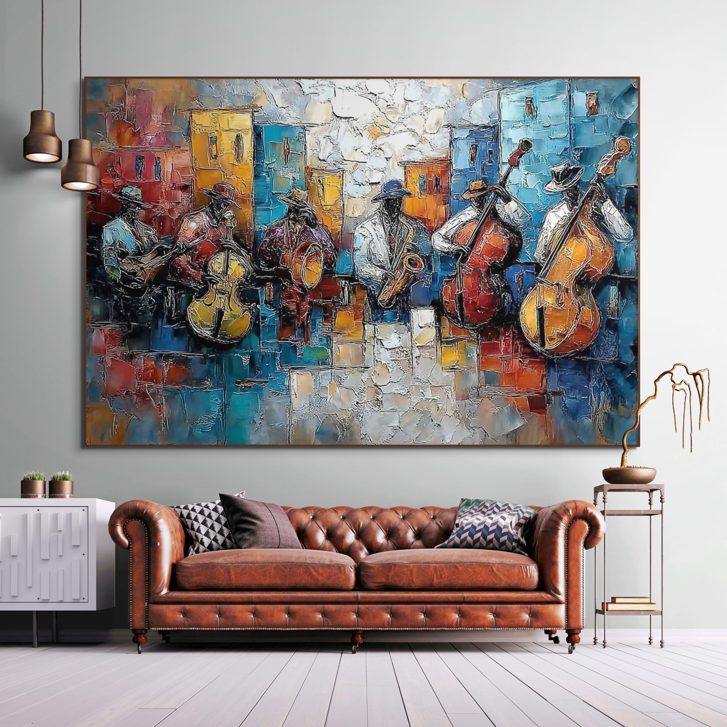 URBAN MELODY: Textured Jazz Band Wall Art