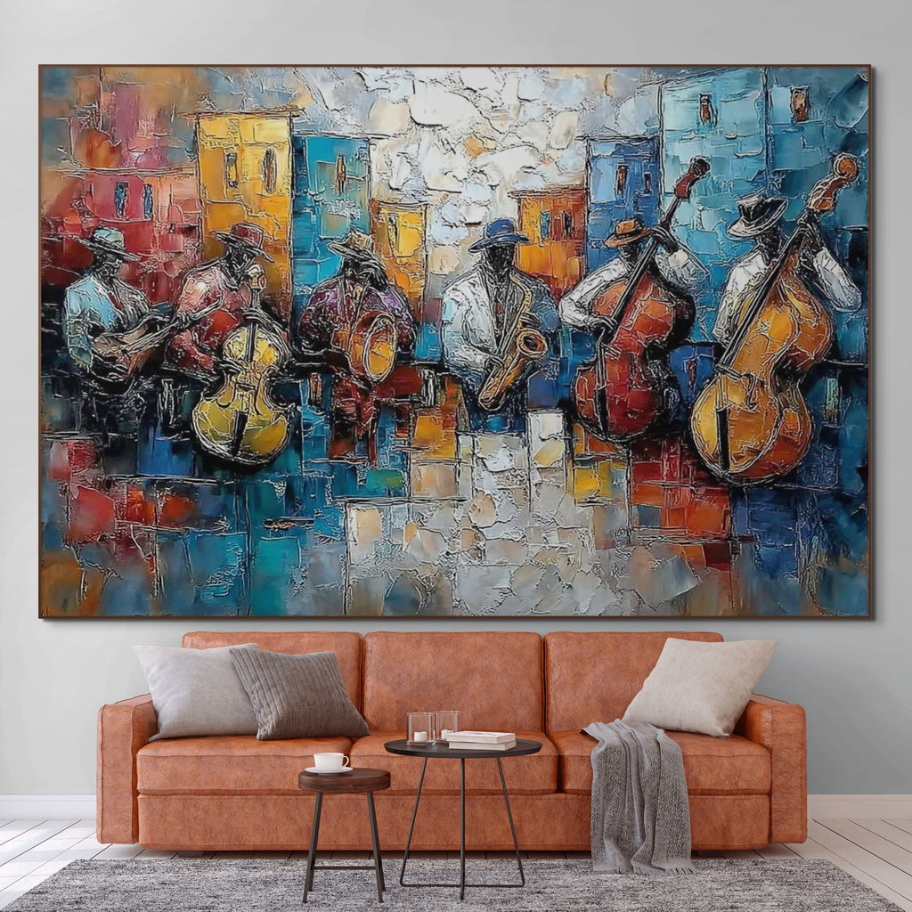 URBAN MELODY: Textured Jazz Band Wall Art