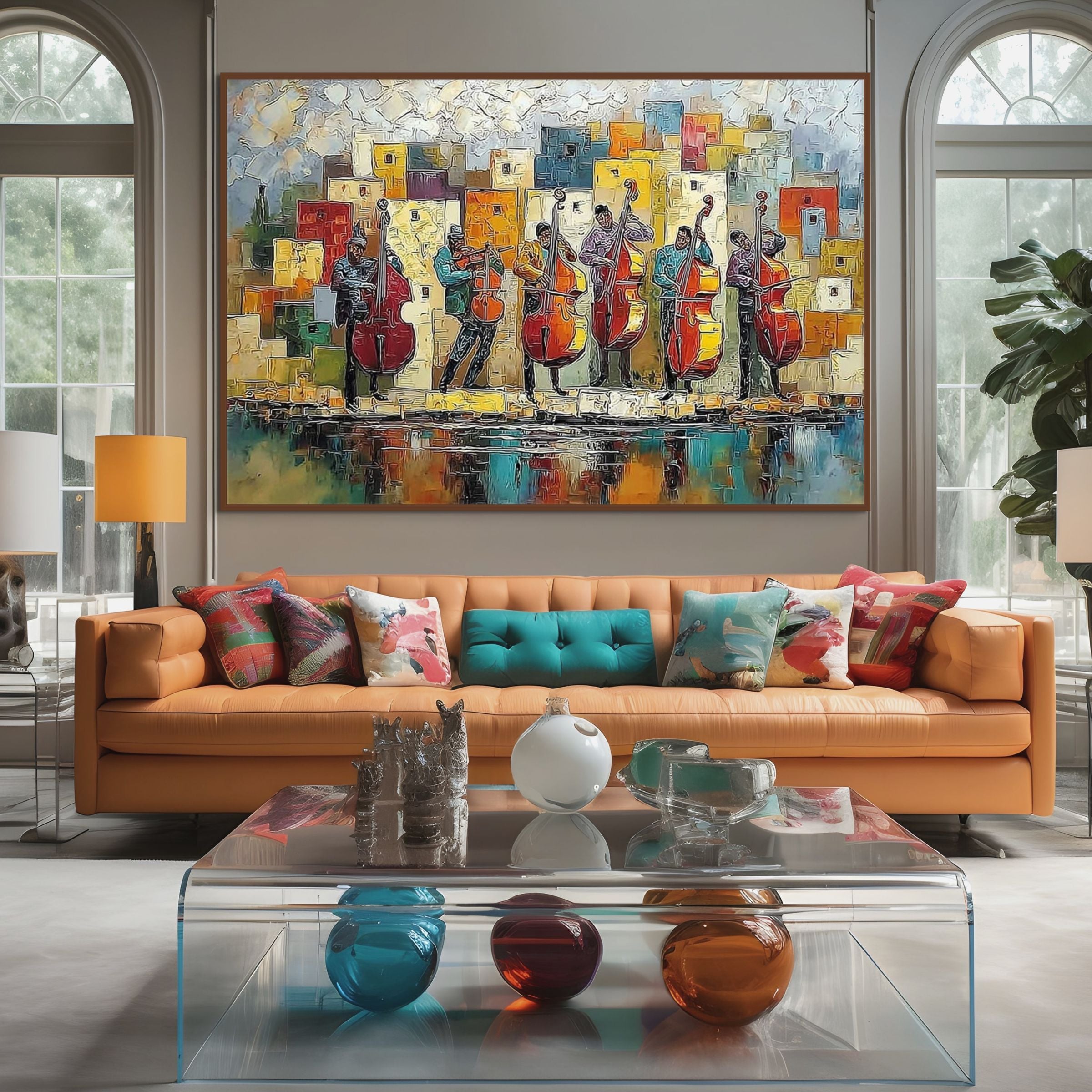 Urban Serenade: Colorful Music Wall Art Textured Impasto Painting