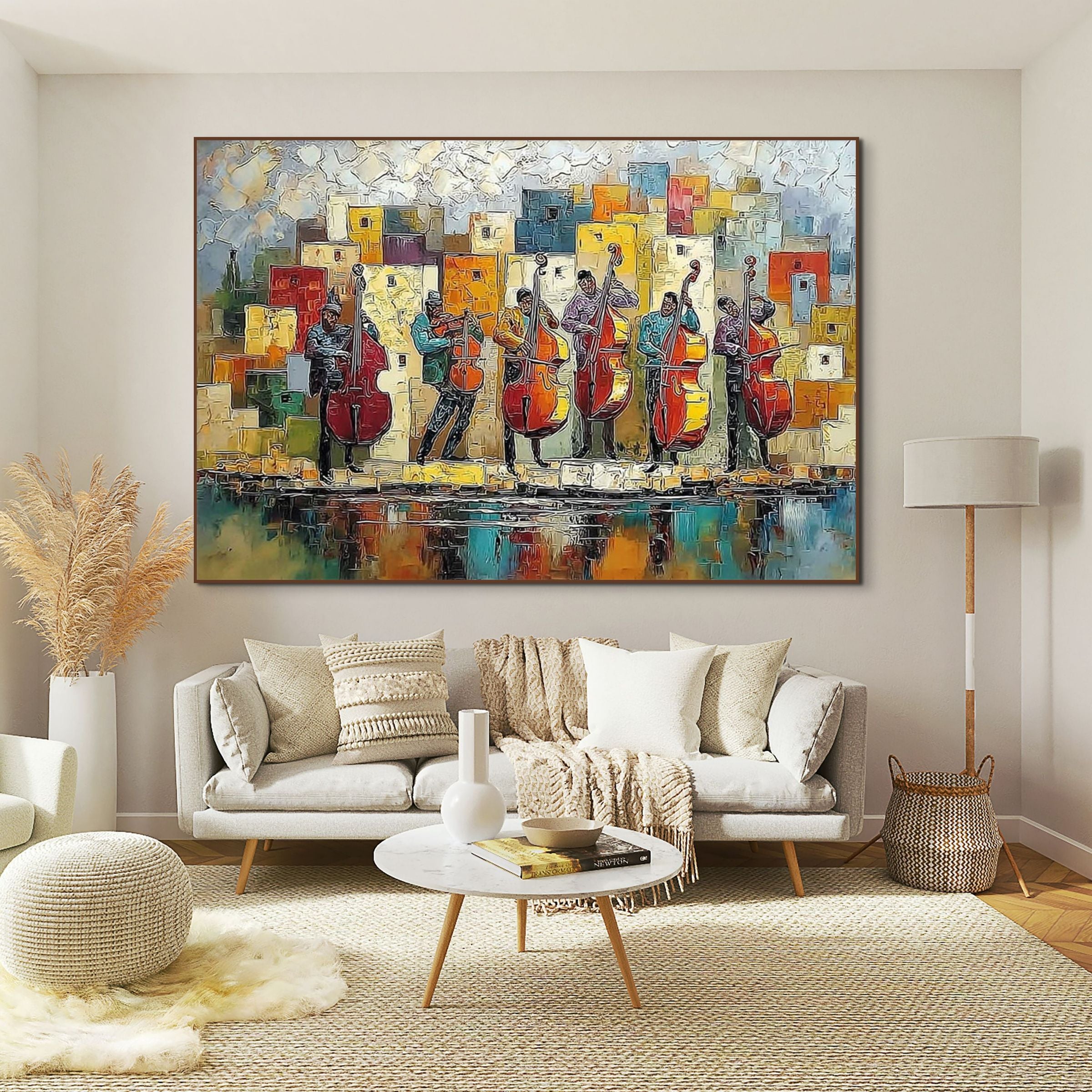 Urban Serenade: Colorful Music Wall Art Textured Impasto Painting