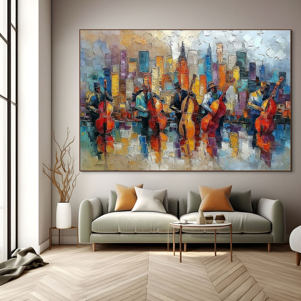 URBAN SERENADE: Textured Painting of Jazz Night City Lights
