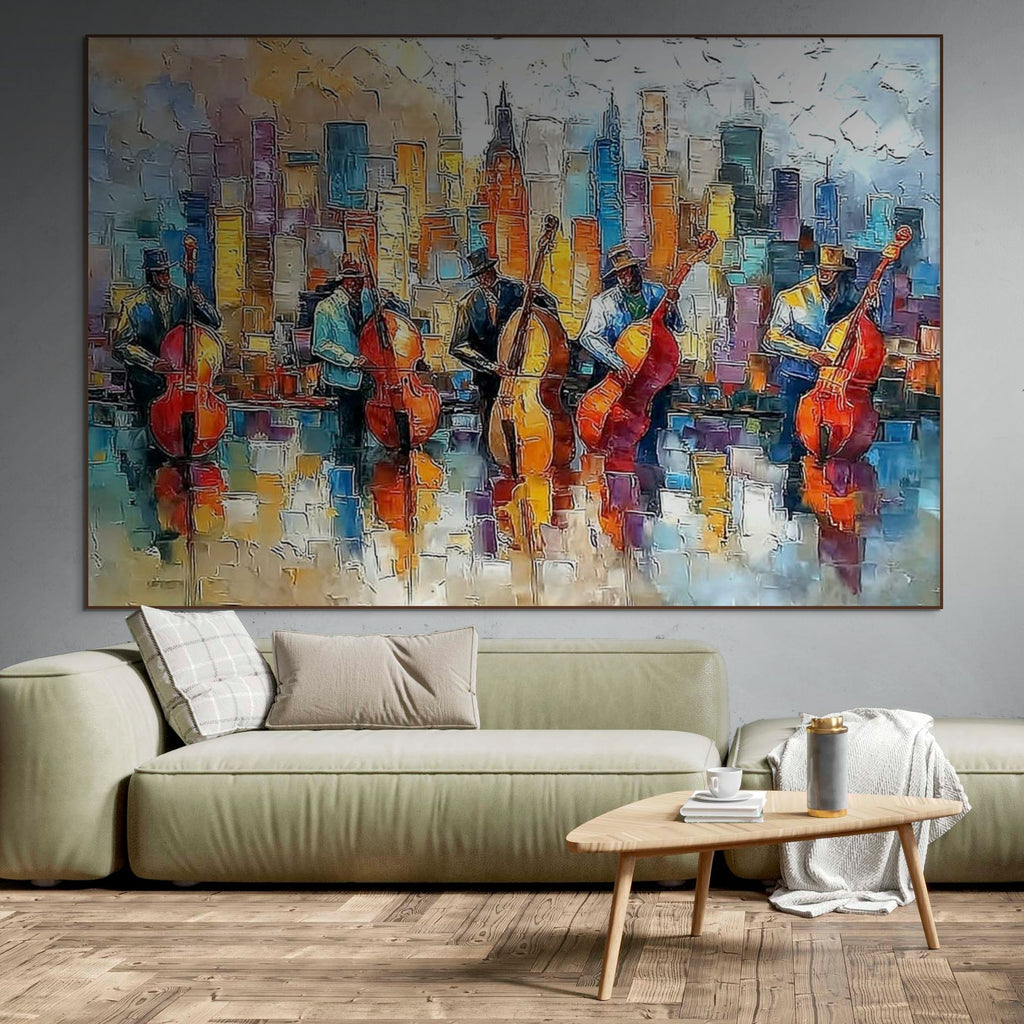 URBAN SERENADE: Textured Painting of Jazz Night City Lights