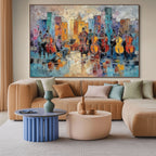 Urban Serenade: Colorful Music Wall Art Textured Palette Knife Painting