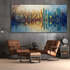 URBAN TWILIGHT:Impasto Golden Sunset Cool Evening Skyline Canvas