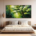 VERDANT LIGHT: Impasto Sunlit Forest Canopy Canvas