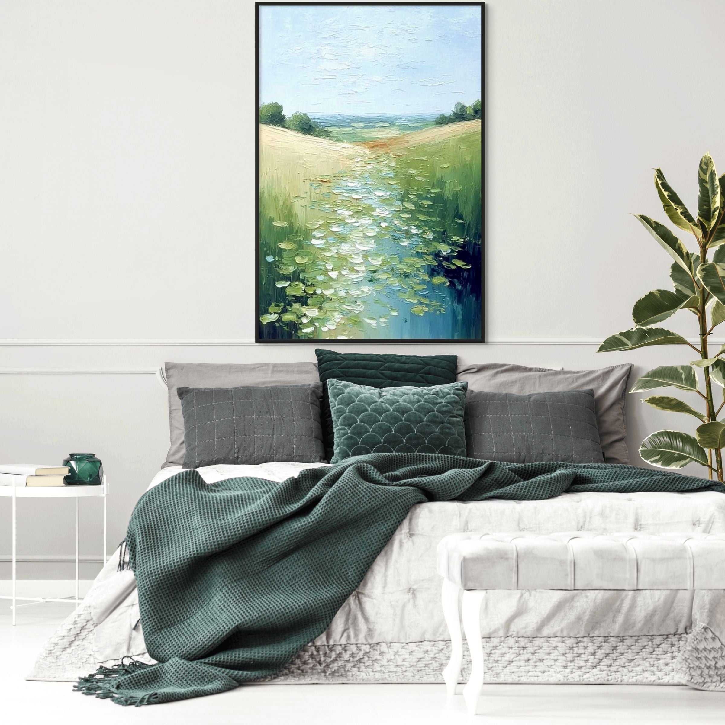 VERDANT PATH: Impasto Sun Kissed Grassy Hills Canvas