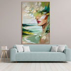 VERDANT REVERIE: Impasto Face Crowned Blossoms Merging Canvas