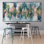 VERDANT SANCTUARY: Impasto Soft Pinks Shimmering Gold Abstract Canvas
