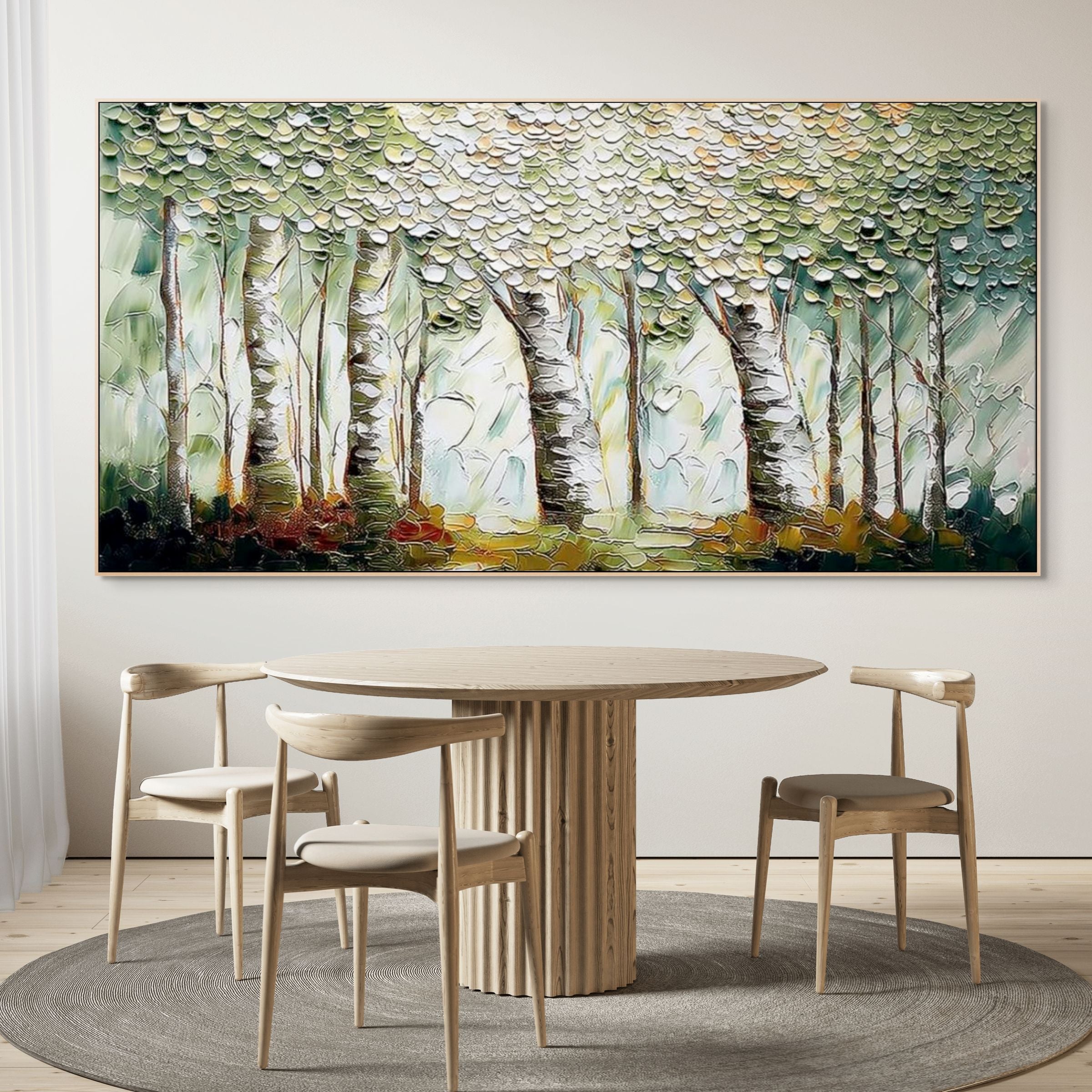 VERDANT SANCTUARY:Impasto Sun Dappled Birch Trees Canvas