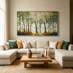 VERDANT SANCTUARY:Impasto Sun Dappled Birch Trees Canvas