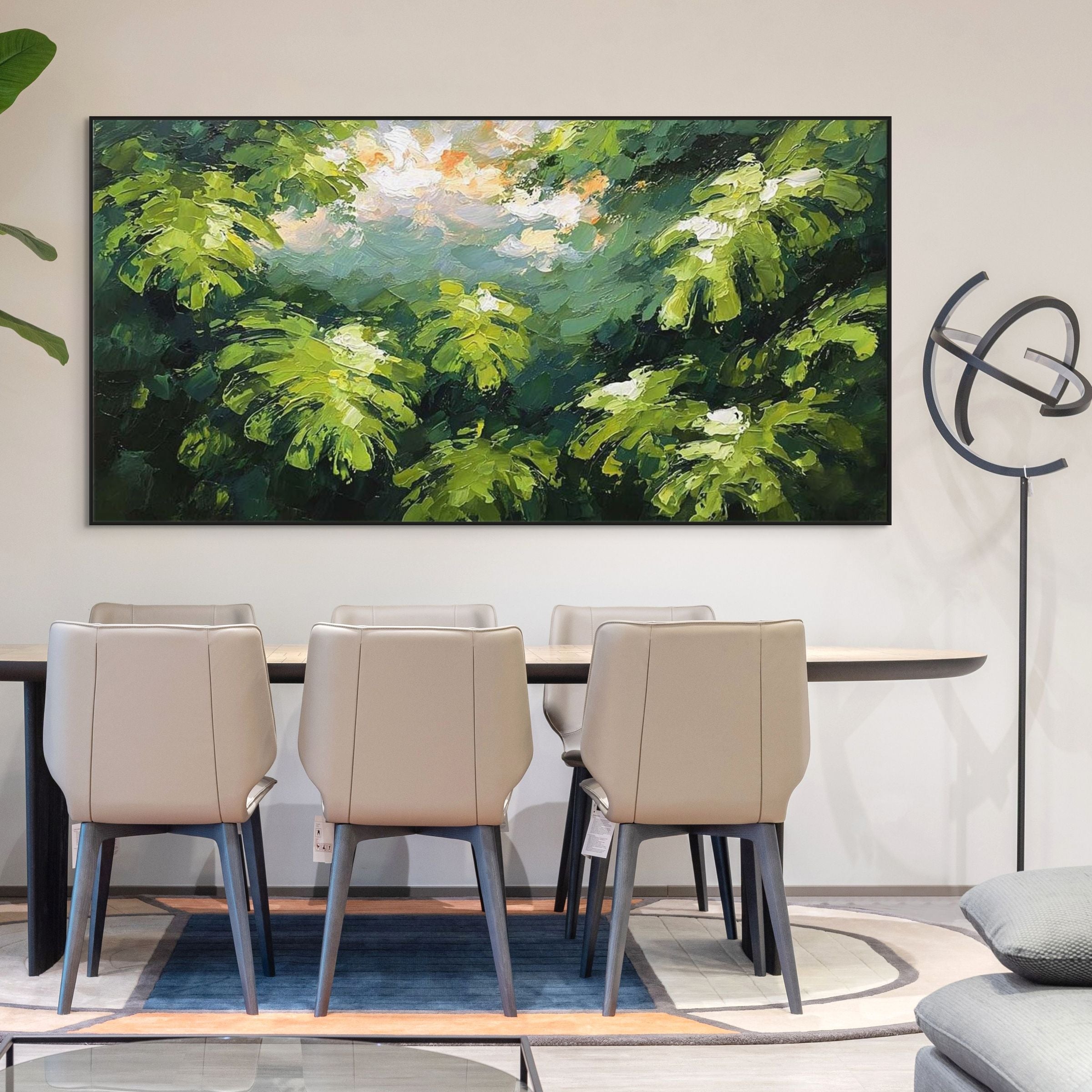 VERDANT SANCTUARY: Impasto Emerald Canopy Jungle Leaves Canvas