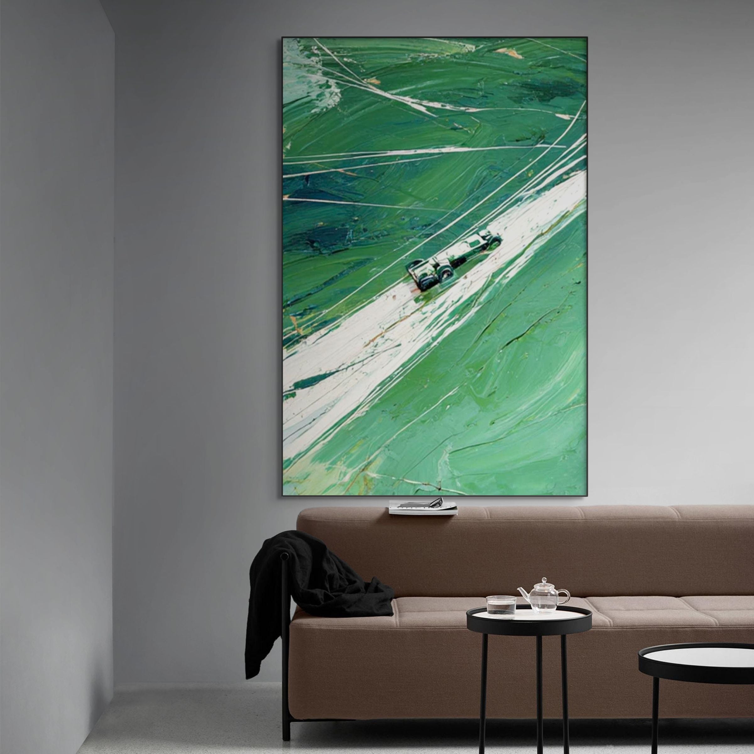 VERDANT VELOCITY: Textured Impasto Painting of a Vintage Racing Car