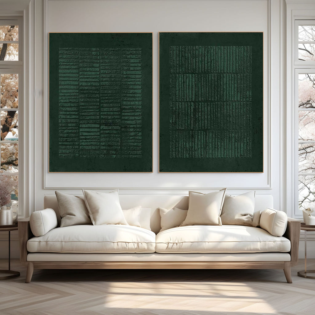 VERDANT VERSES: Wabi Sabi Green Textured Wall Art Set of 2