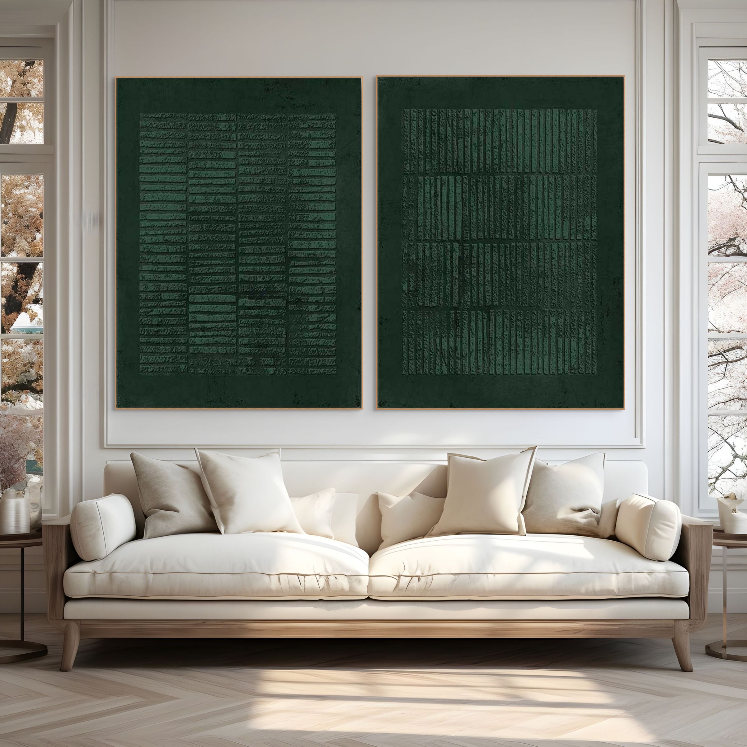 VERDANT VERSES: Wabi Sabi Green Textured Wall Art Set of 2