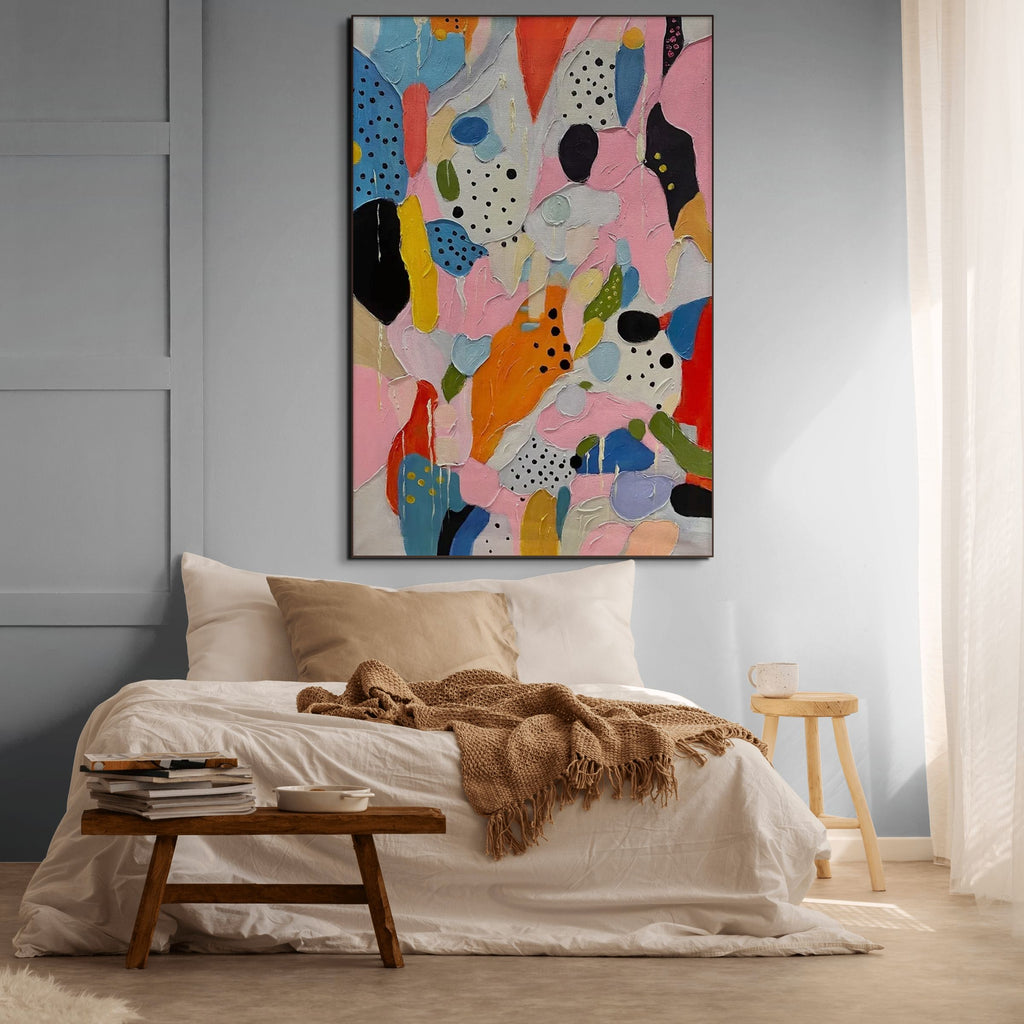 CONFETTI DREAMS: Vibrant Pink and Multicolor Abstract Canvas Wall Art