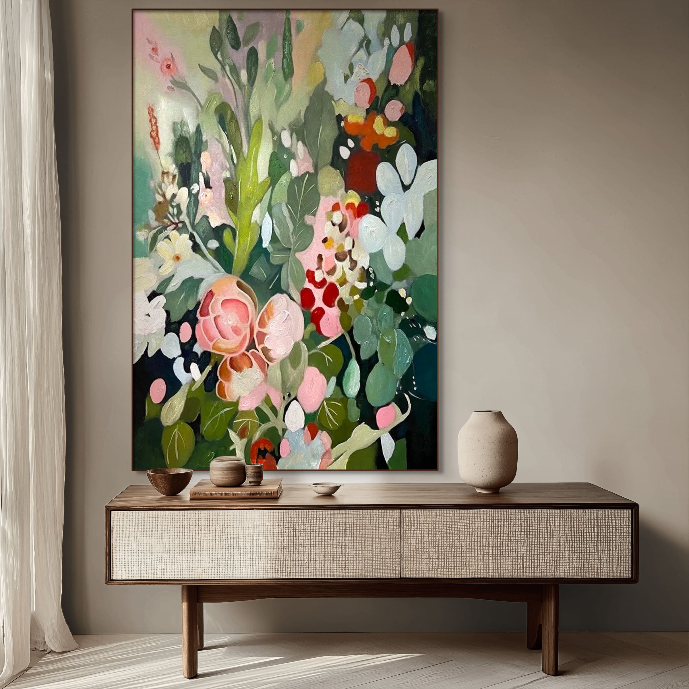 SECRET GARDEN: Vibrant Profusion Of Colorful Blooms Vertical Canvas