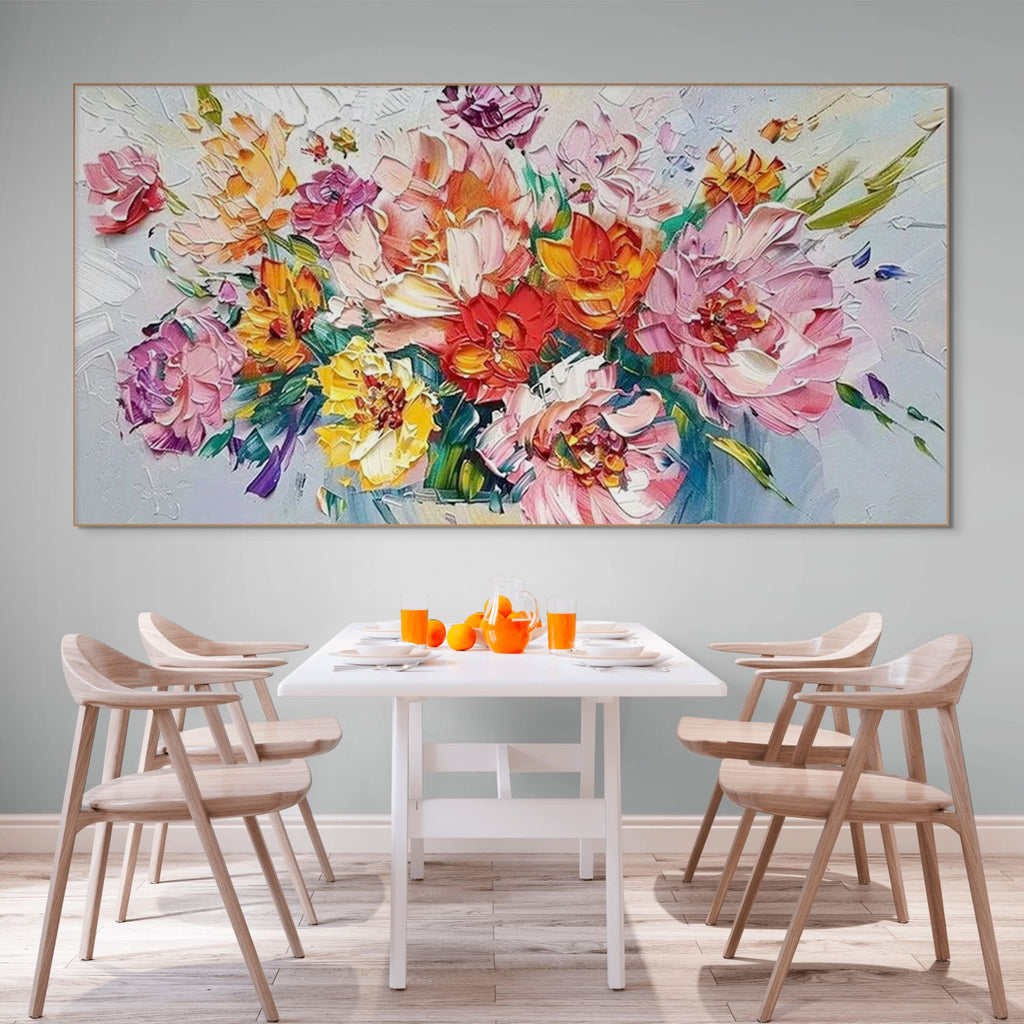 VIBRANT BOUQUET: Impasto Bursting Colorful Floral Canvas