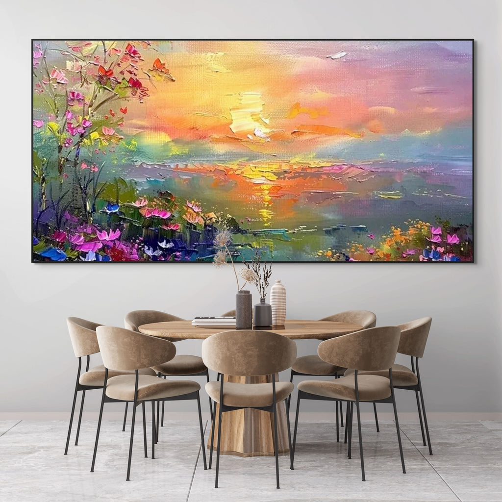 WATERCOLOR SUNSET: Impressionistic Sunset Over Water Canvas