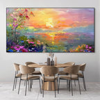 WATERCOLOR SUNSET: Impressionistic Sunset Over Water Canvas