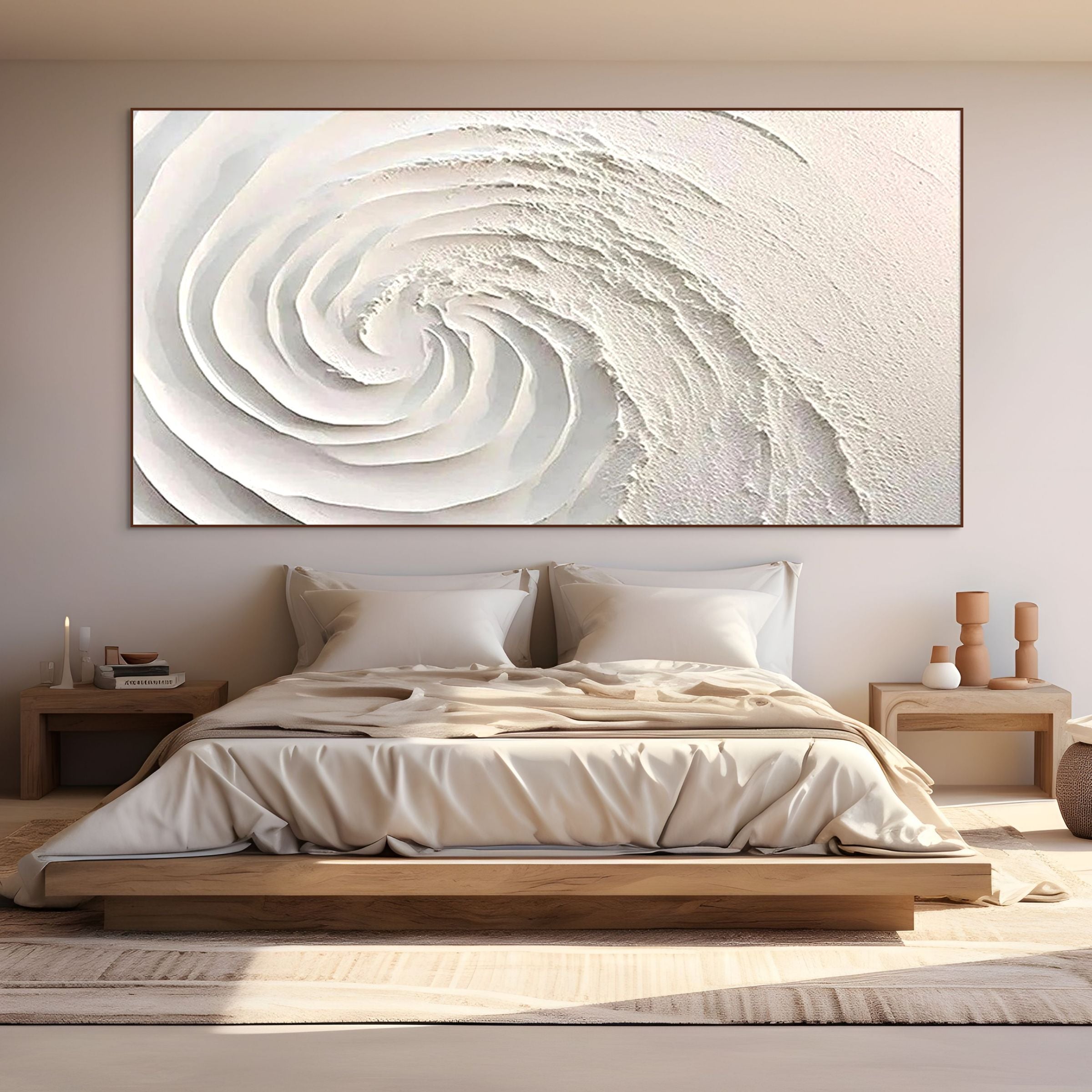 WHIRLWIND: Impasto Dynamic White Swirl Textured Canvas
