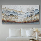 WHISPERING MEADOW: Thick Impasto Wabi Sabi Mountain White Blossom Canvas