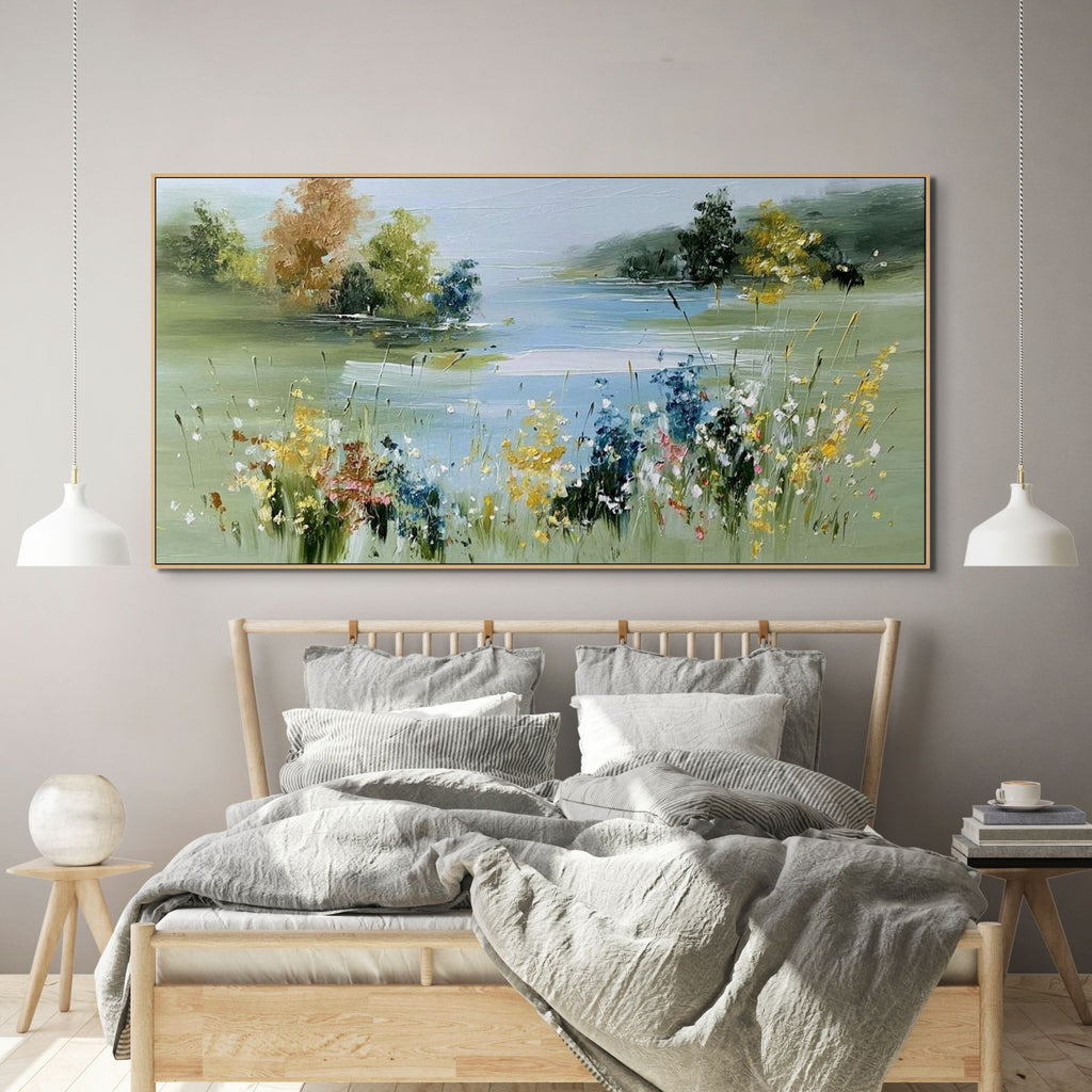 WHISPERING MEADOW: Impasto Wildflowers Breeze Reeds Canvas