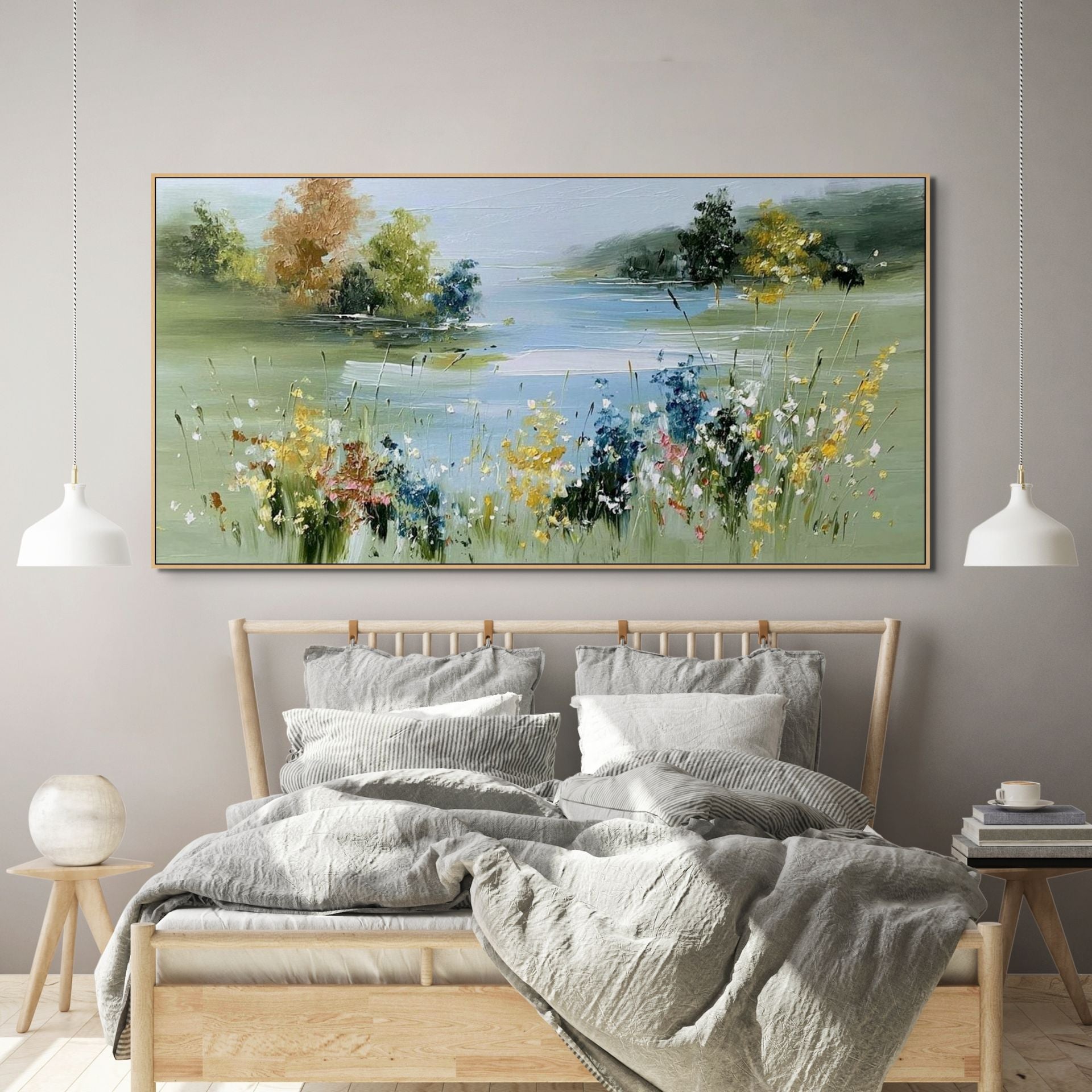 WHISPERING MEADOW: Impasto Wildflowers Breeze Reeds Canvas