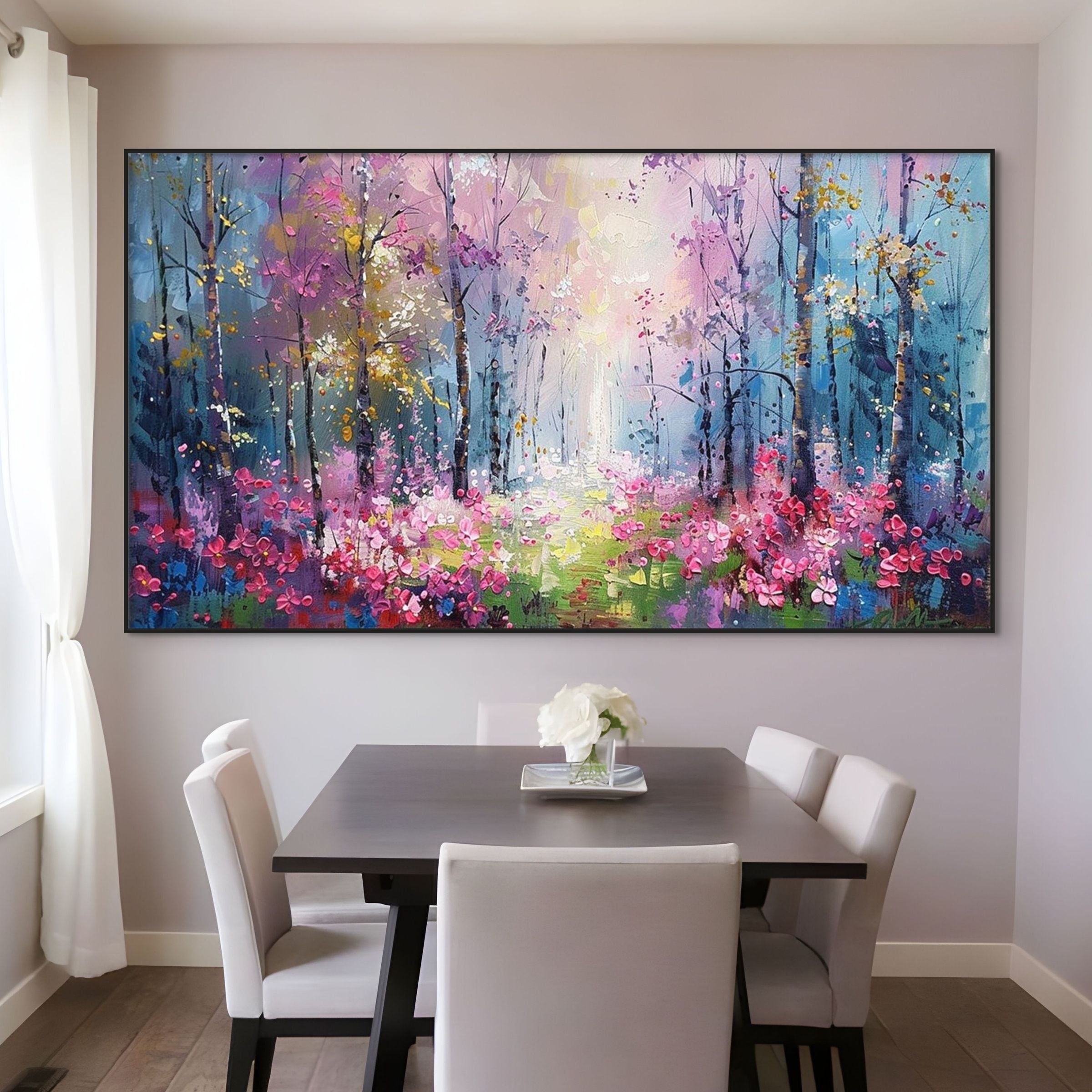 WHISPERING WOODS: Textured Impasto Vibrant Floral Forest Canvas