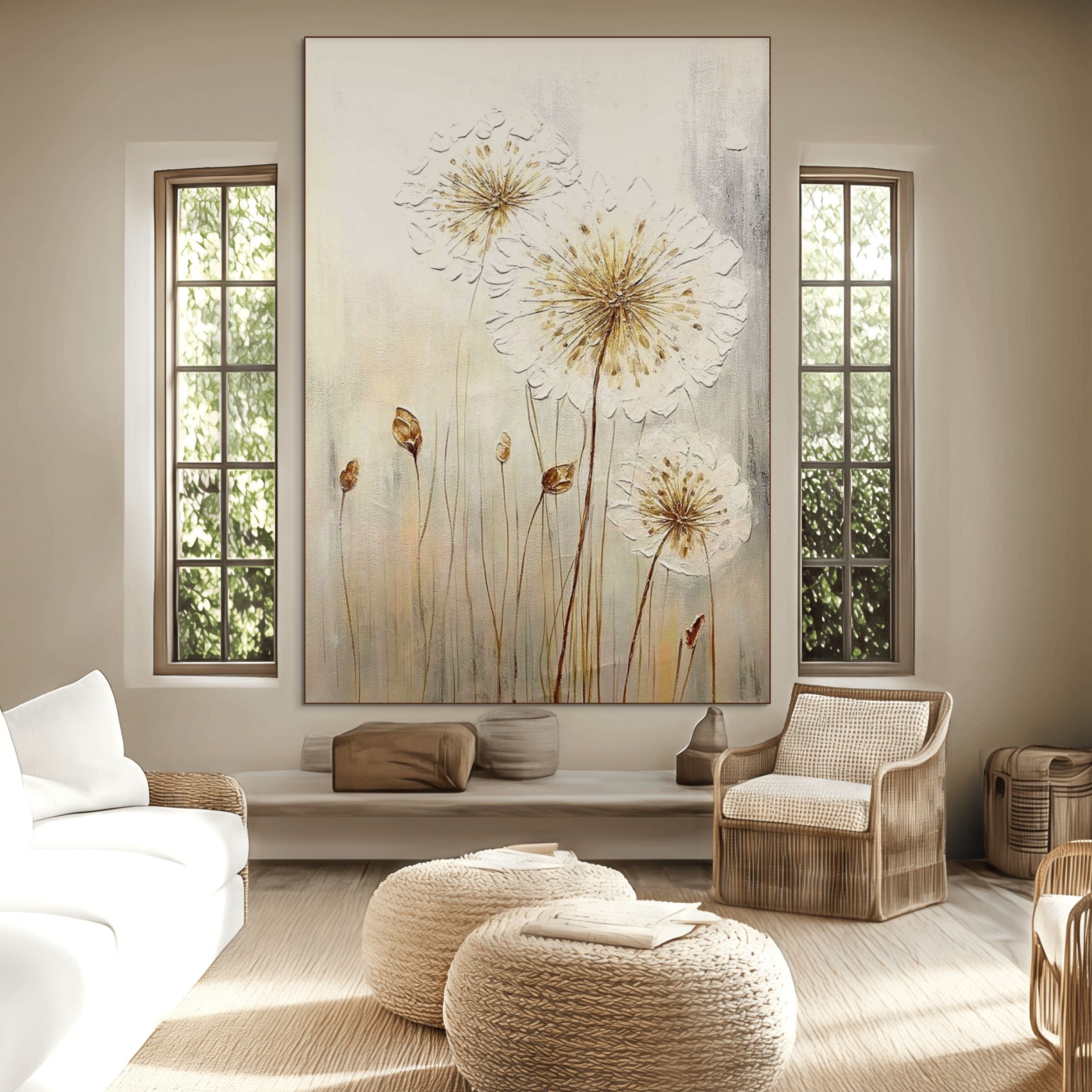 WHISPERS OF GOLD: Textured Dandelion Gold Canvas