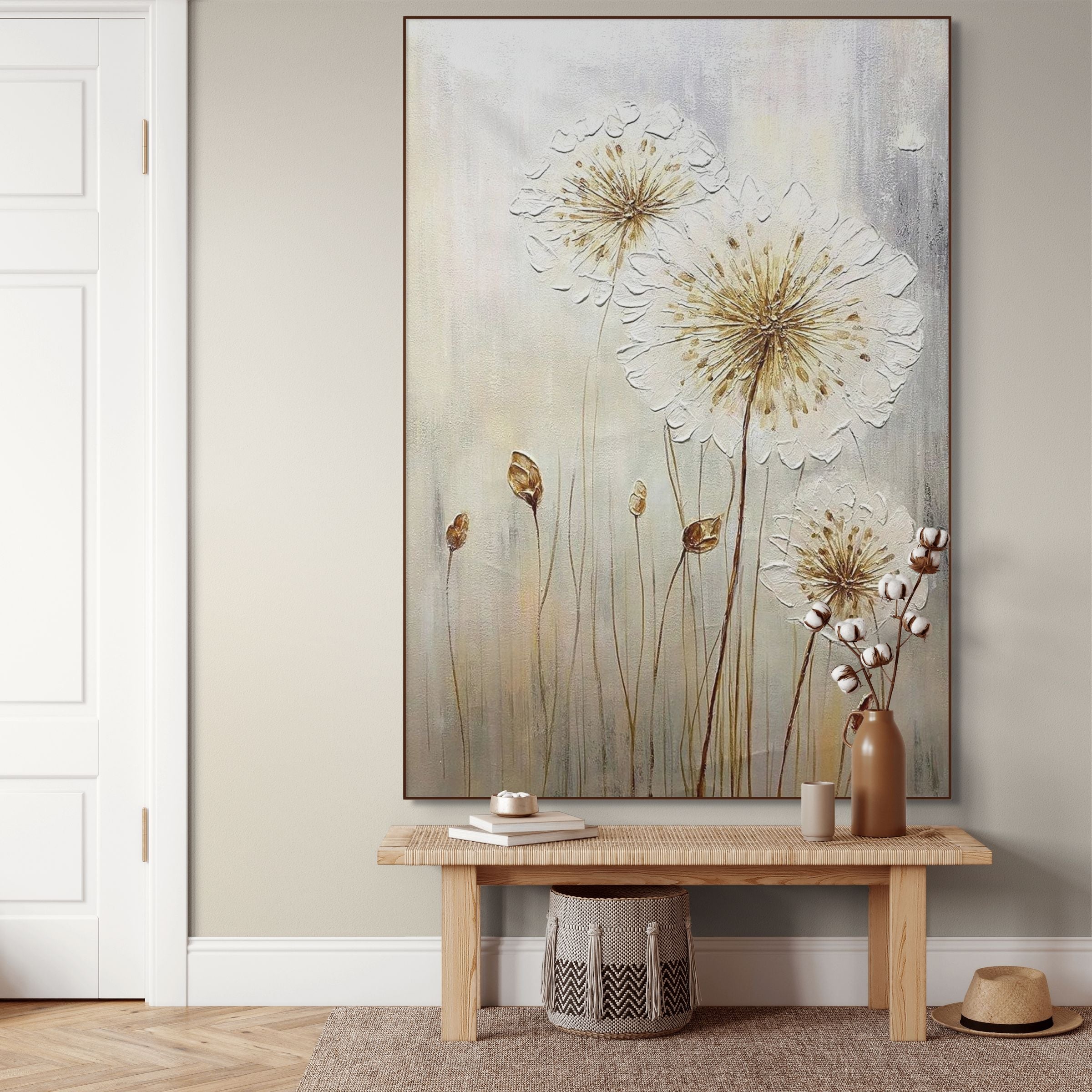 WHISPERS OF GOLD: Textured Dandelion Gold Canvas