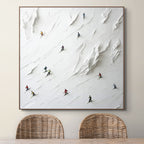 WHITE RUSH: Minimalist Skiing Painting on Textured Canvas