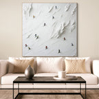 WHITE RUSH: Minimalist Skiing Painting on Textured Canvas