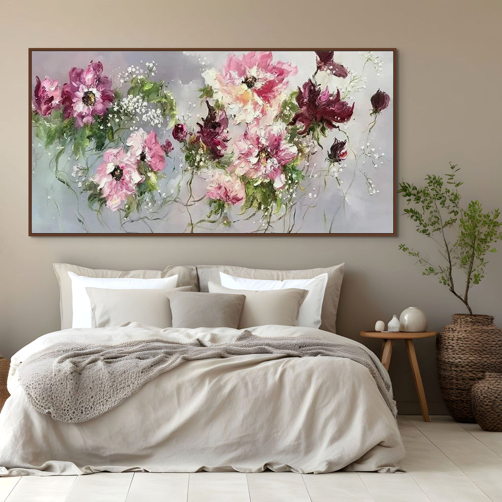 WILD ROSE WHISPERS: Impressionistic Romantic Pinks Burgundy Wild Roses Canvas