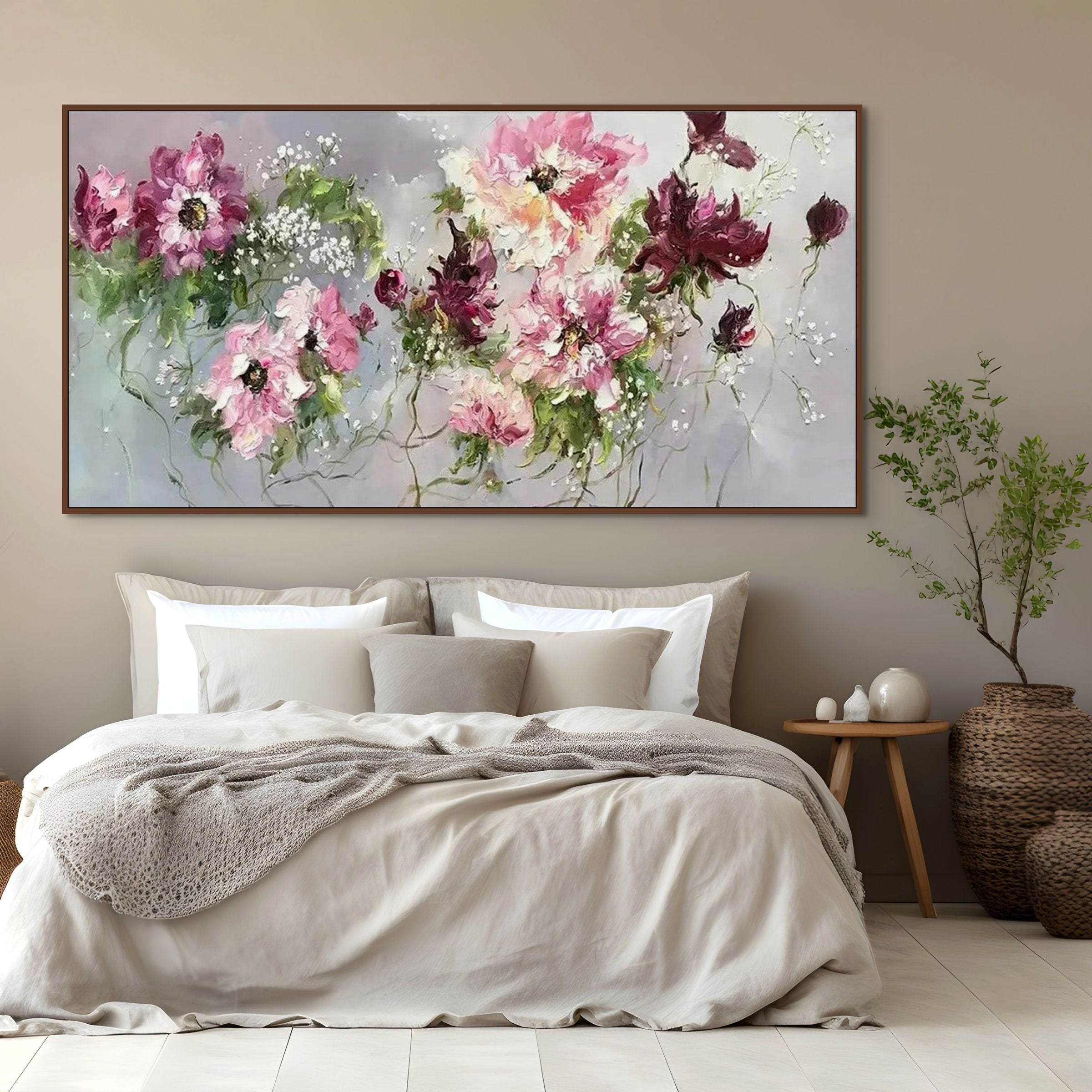 WILD ROSE WHISPERS: Impressionistic Romantic Pinks Burgundy Wild Roses Canvas