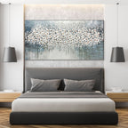 WINTER BLOSSOM: White Flowers Grey Blue Canvas