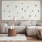 WINTER RHAPSODY: Minimalist Skiing Art on Textured Canvas for Modern Sporty Decor