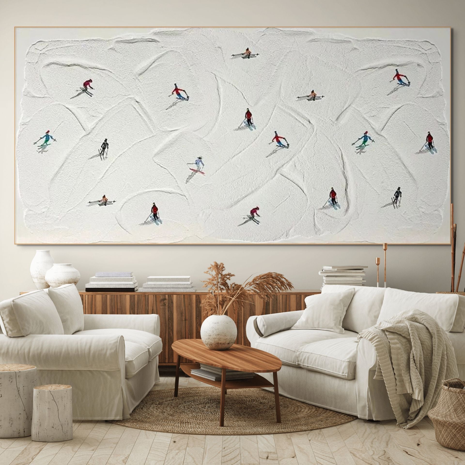 WINTER RHAPSODY: Minimalist Skiing Art on Textured Canvas for Modern Sporty Decor