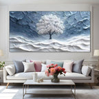 WINTER'S EMBRACE: Solitary Tree Snow Impasto Canvas